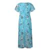 Women Floral Chiffon Swing Dress Long Ruffle V Neck Short Sleeve Waist Flowy Summer Dress Fashion
