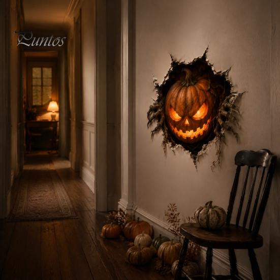 Seasonal Glass Door Stickers Halloween Break-in 3D Wall Decals, Spooky Breaking Through Walls Sticker, Illusion Indoor Outdoor Party Supplies