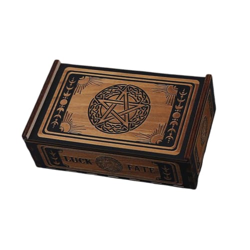 Eladcncmc Wooden Tarot Card Storage Case, Push-Pull Tarot Card Storage Box, Portable Card Container, Astrology Trinket Box