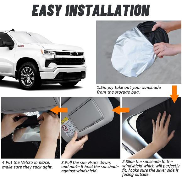 D-Lumina Windshield Sun Shade for -2025 Chevy Silverado 1500 Accessories (Regular Cab, Crew Cab, Double Cab 2Door 4Door), Front Window Sunshade Sun