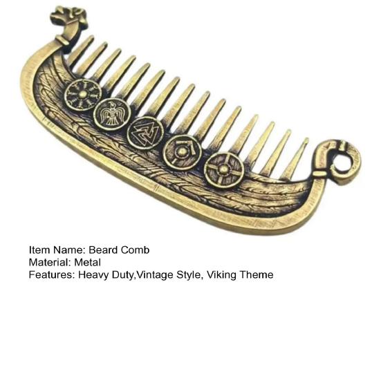 Vintage Viking Beard Comb Heavy Duty Metal Carved Portable Travel Pocket Men Beards Mustaches Hair Wide Teeth Comb