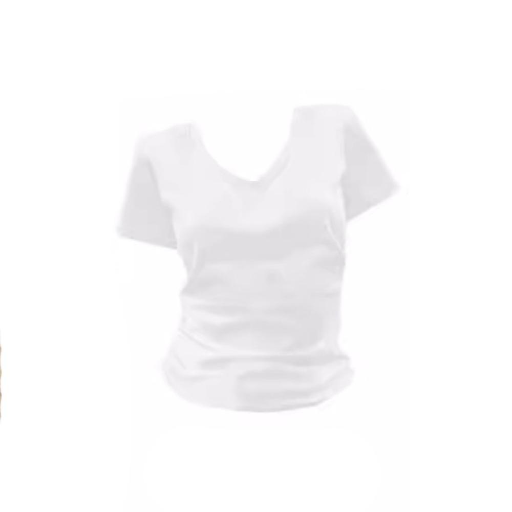 

Пуловер Y2K Кроп-топ Женский Приталенный V-образный вырез Базовые футболки Рубашки Тонкая Футболка с коротким рукавом Уличная одежда L белый