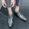 Model catwalk leather shoes personalized laser dragon scale pattern patent leather glossy pointed nightclub shoes