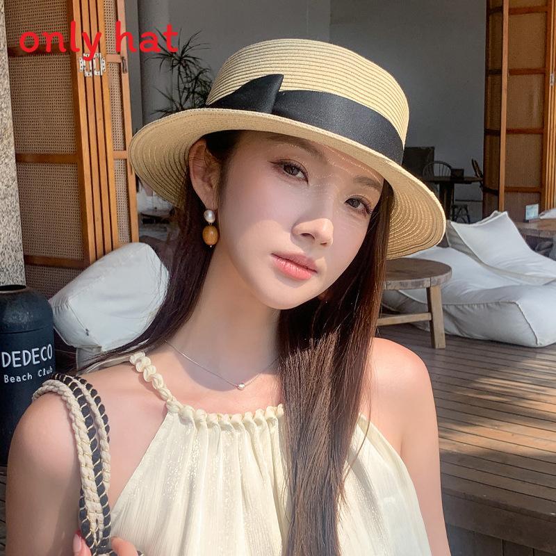 

Summer Straw Hat With Wide Brim And Bow For Womens Sun Protection And Breathability бежевый