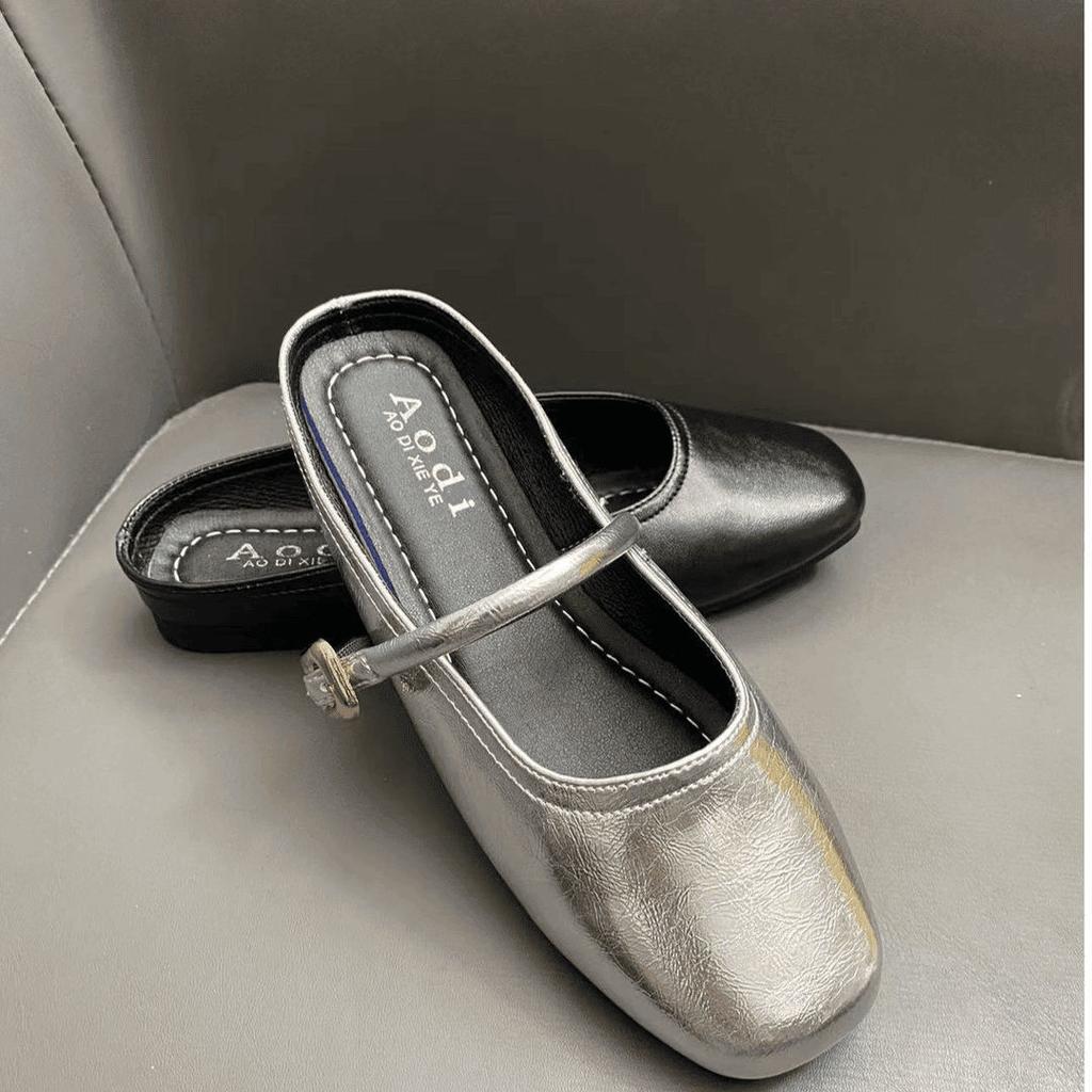 Shallow Doudou Grandma Mary Jane Shoes Children's 2025 Summer and Autumn New Flat Bottom Square Head Silver French Baotou Drag