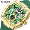 MEGIR 8112 Neue Sportuhr für Herren Multifunktions-Chronograph Wasserdicht Silikonarmband Leuchtendes Kalender Quarzuhren Herren