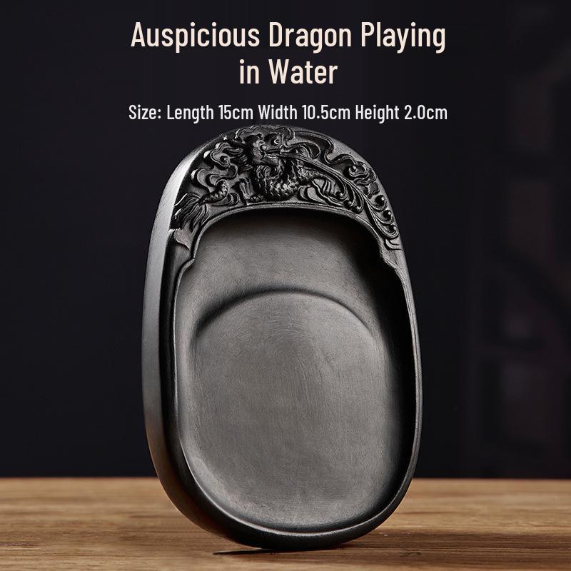 Chengni Inkstone Calligraphy Set: Natural Raw Stone Ink Stick, Duan & She Inkstones, Calligraphy Brush, and Ink Block for Grinding.