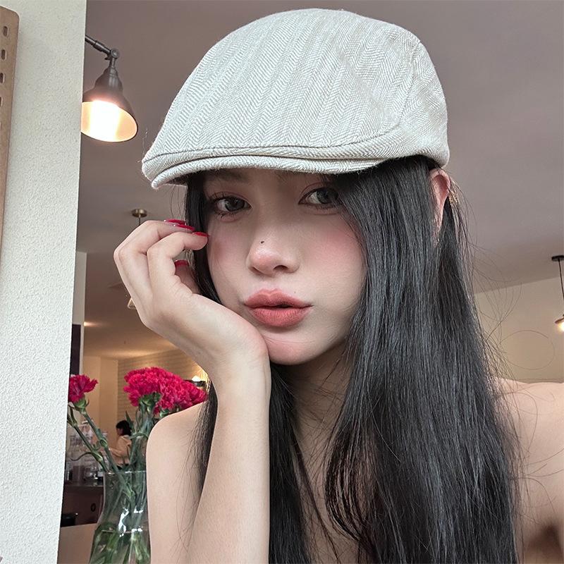 British style retro forward hat women spring and autumn versatile anti-wearing beret fashion big head circumference show face small hat trend