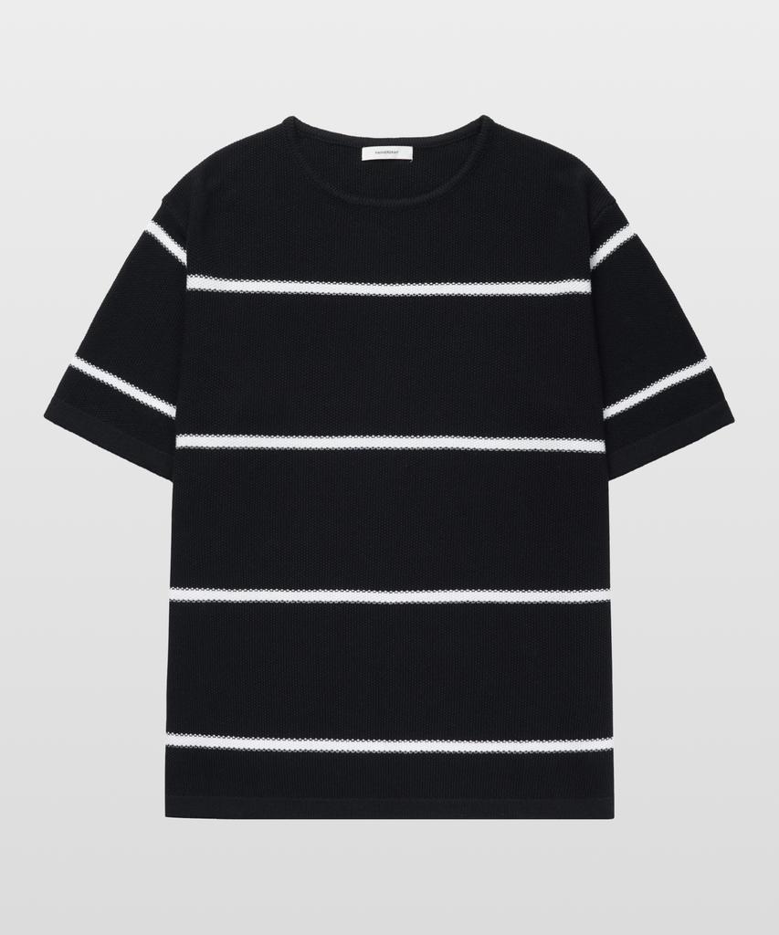 MANNERGRAM Striped Boat Neck 100% Cotton Short Sleeve Knit Black