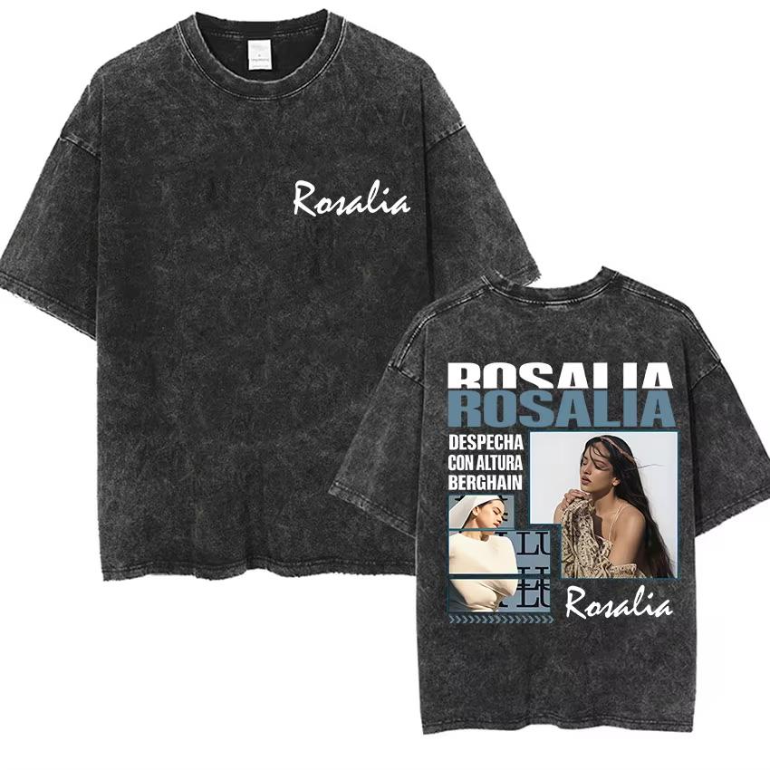 Vente Chaude Rosalia Lux Nouvel Album Impression Affiche T-shirt Hommes Femmes Vintage Coton Lavé Coupe Ample Décontracté Surdimensionné Streetwear Mode Harajuku Été Nouveau Tee