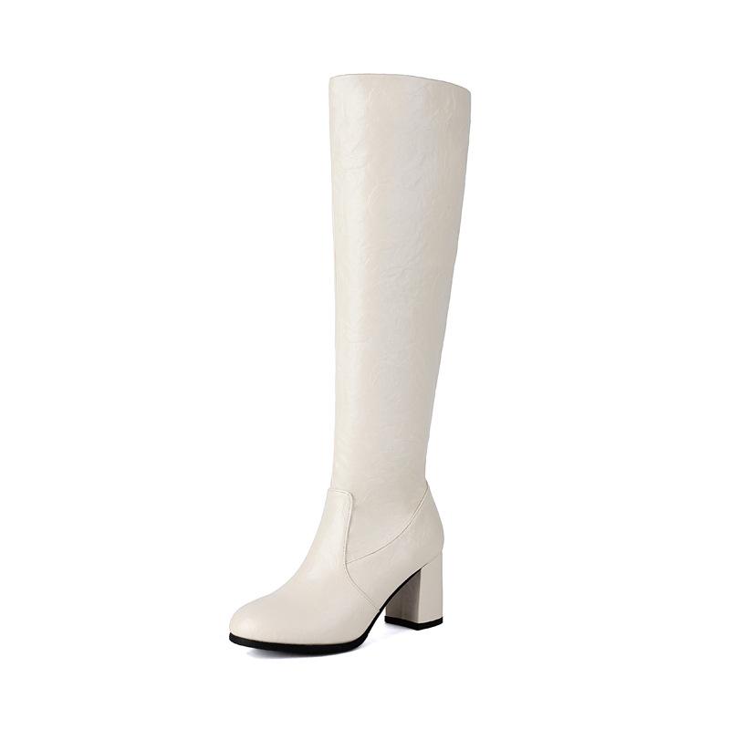 Coarse Heel Beige But Knee Boots European and American Large Size Women's Boots Winter Boots - Knight Boots
