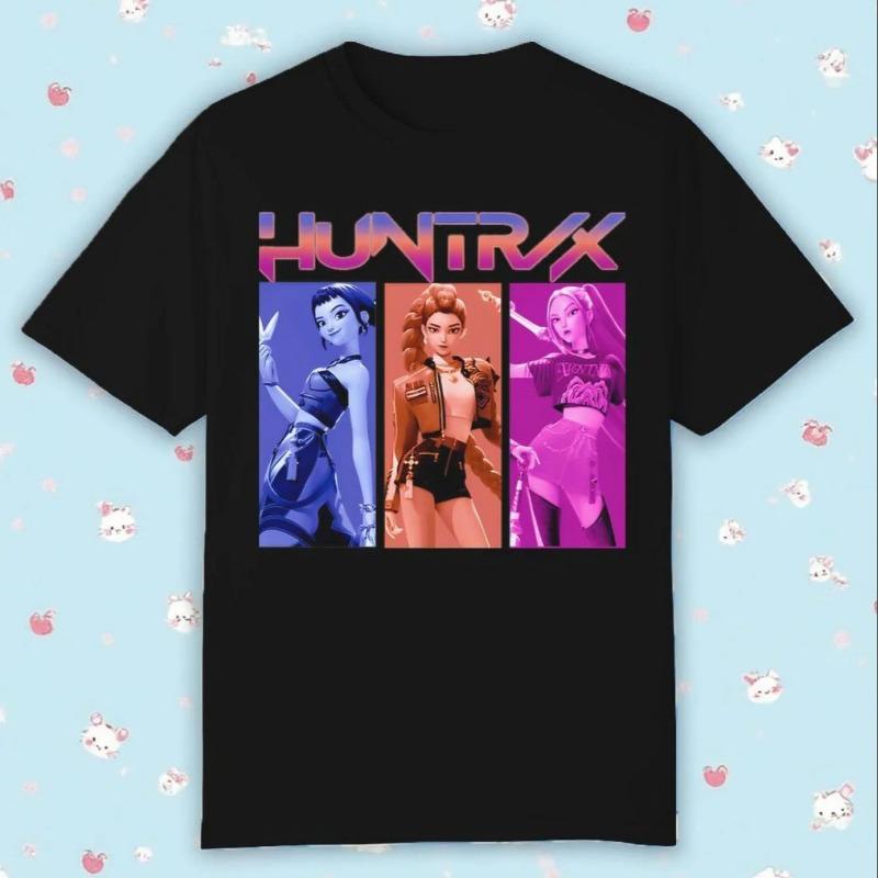 Vintage KPop Demon Hunters Print T-Shirt Anime Short Sleeve Tee Summer Girl Boy Shirt Casual Tops Crewneck Clothing