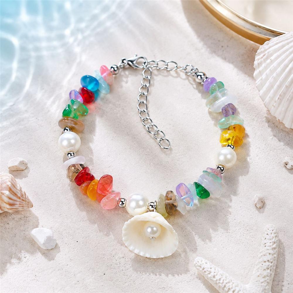 Cute Charm Female Irregular Crystal Pearl Seashell Adjustable Bracelet Silver Color Ocean Vacation Jewelry For Women