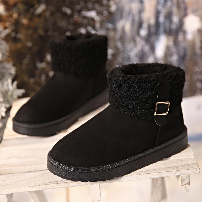 Women's Wide Width Faux Fur Snow Boots, Buckle & Lace-Up Ankle Boots, Reversible Cuff Winter Booties for Women