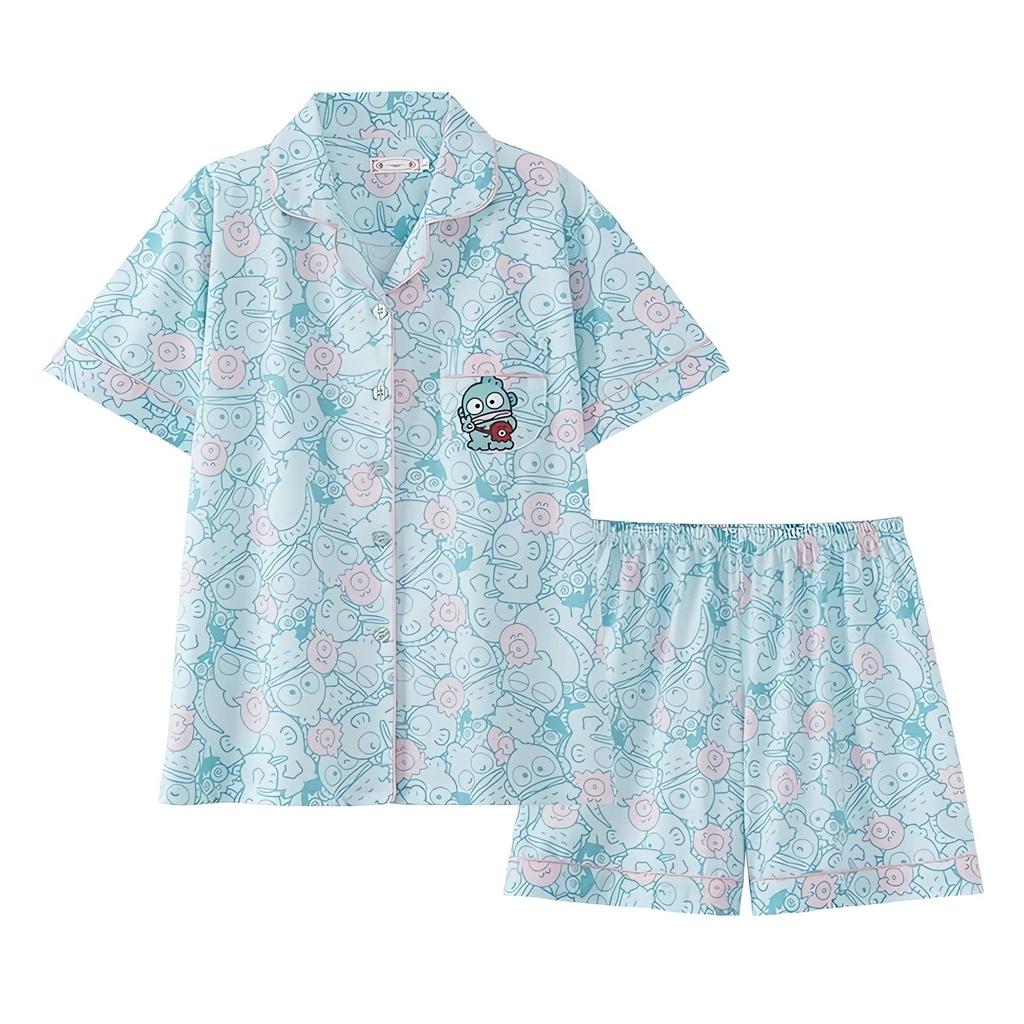 TYBERRY Hangyodon Long and Short Summer and Air Conditioning Front Character Simple Style Short Sleeve Set Pajamas, Loungewear, Sleeves, Spring,
