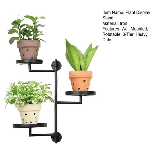 Rotating Window Plant Shelf Metal 3-Tier Floating Plant Display Stand Wall Mount Potted Plant Holder for Indoor Outdoor Home Office Bedroom Decor