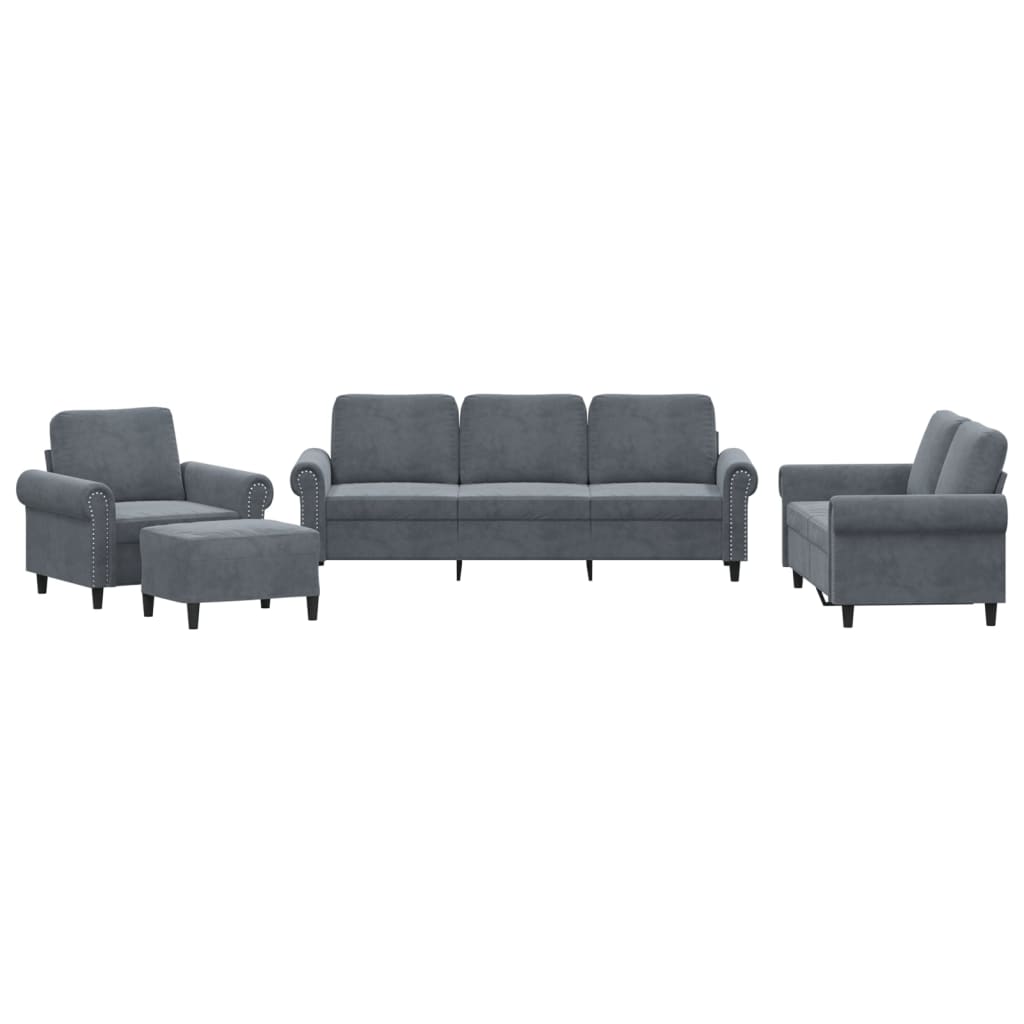 Vidaxl 4-Cz. Relaxation Set With Cushions, Dark Grey, Velvet