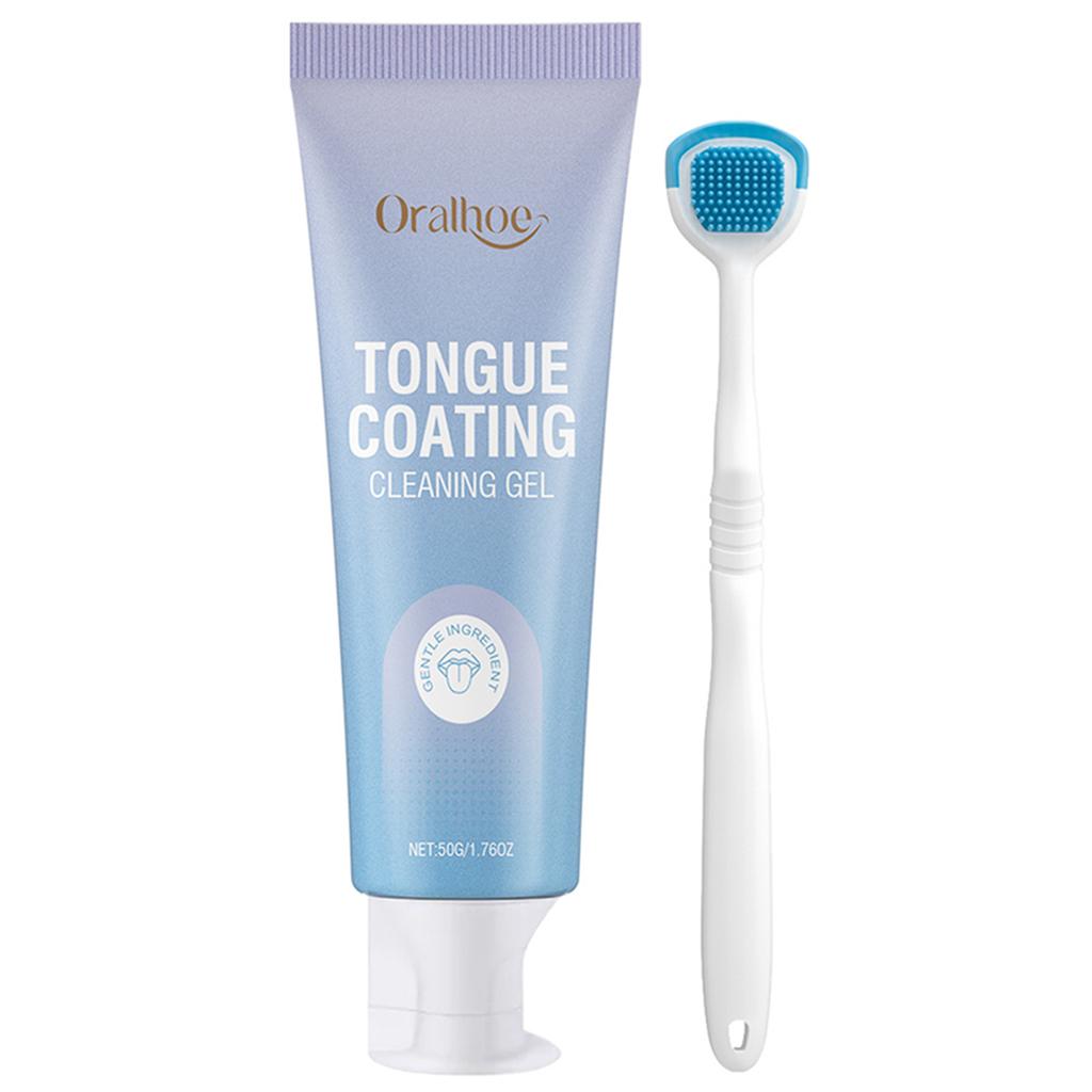 Conjunto de Gel Limpador de Língua 50ml, Para Mau Hálito-Frescura Duradoura-Eliminadores de Odor Bucal, Pasta Limpadora de Língua Para Casa