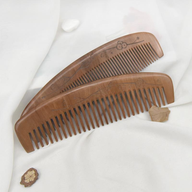 Engraved Old Peach Wood Comb for Hair Growth - Anti-Static, Curling & Styling, Home Use, with Logo