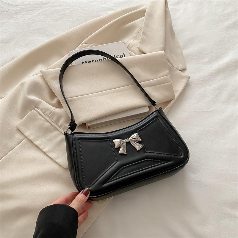 New Trend Temperament Versatile Simple Fashion Commuter Women's Bag Shoulder Portable Underarm Bag Bow Decoration Small Square