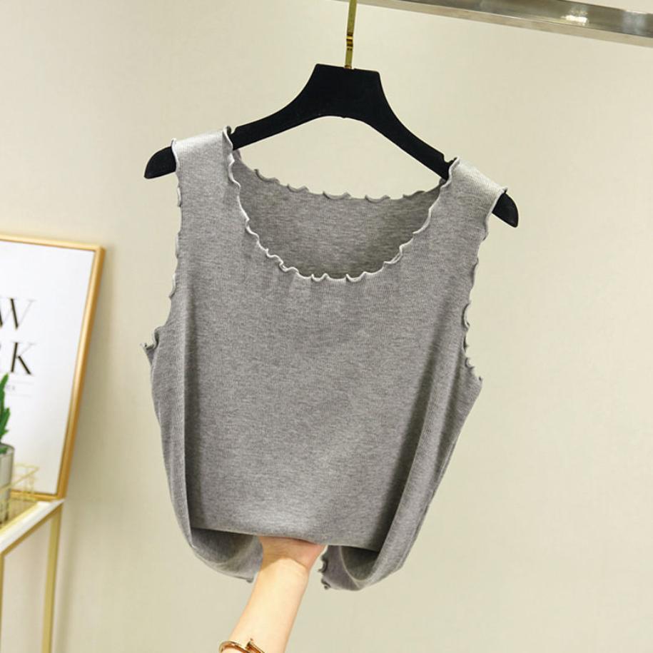 

Жилетка на підтяжках з хвилеподібним краєм, жіноча літня модальна сорочка без рукавів, приталений внутрішній топ L сірий