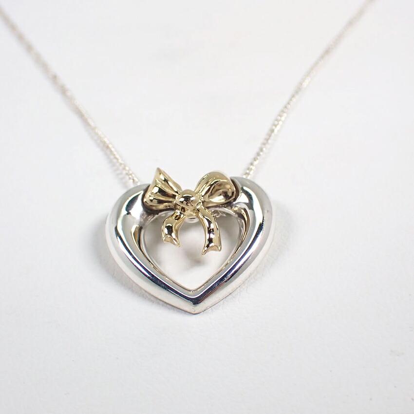 [Pre-owned] TIFFANY 925/750 Heart Ribbon Pendant/Necklace/j50-6