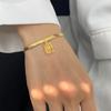 Punk Initial Letter Square Charm Bracelet Female Gold Color Stainless Steel 3mm Flat Snake Chain Link Bracelet for Women Jewelry