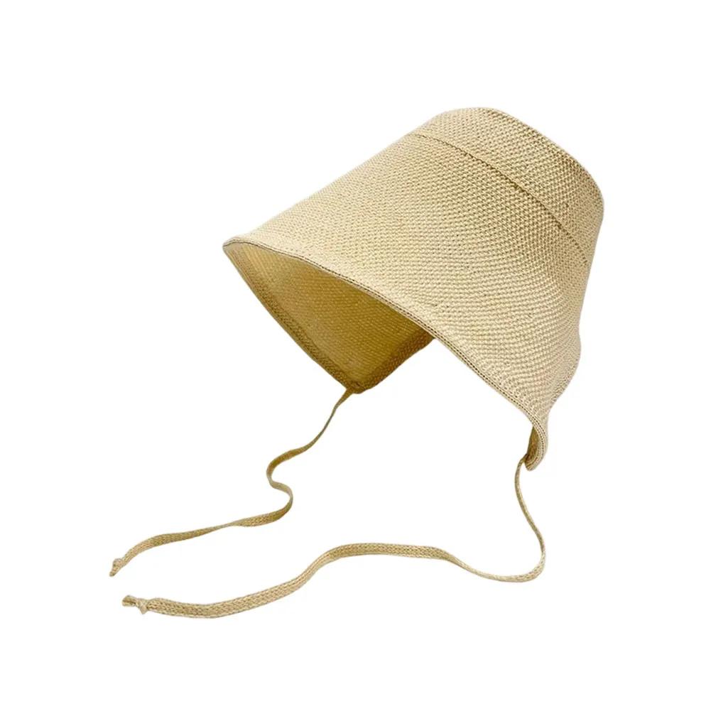 Linen Straw Regency Bonnets Hats For Women Sun Hats Bow Beach Cap Big Wide Brim Cloche Hat Chapeau Femme Lace Up Outdoor Summer