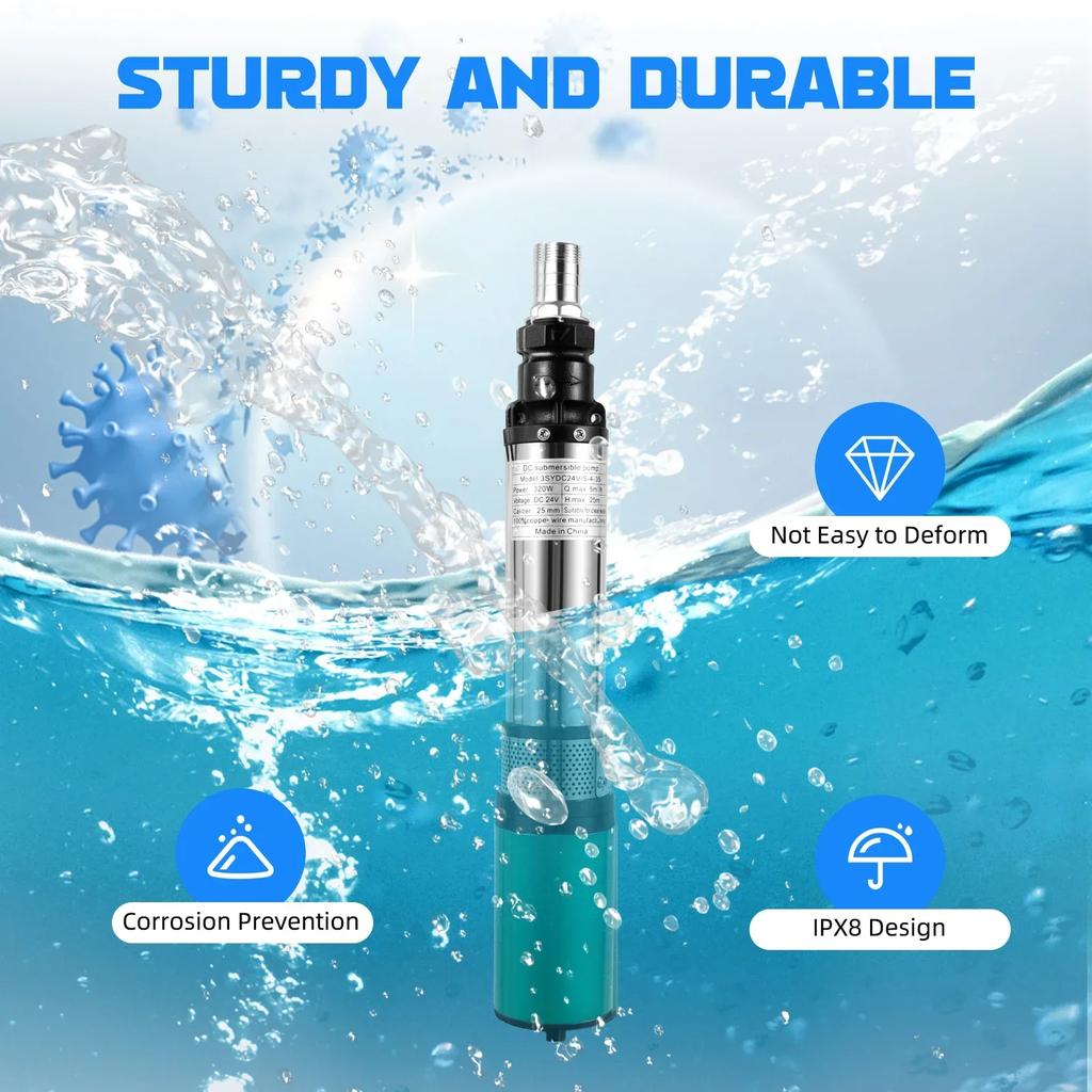 Electric Solar Powered Water Pump, 320W Deep Well Submersible Pump, Farm Ranch Irrigation Submersible Bore Hole Deep Well Pump