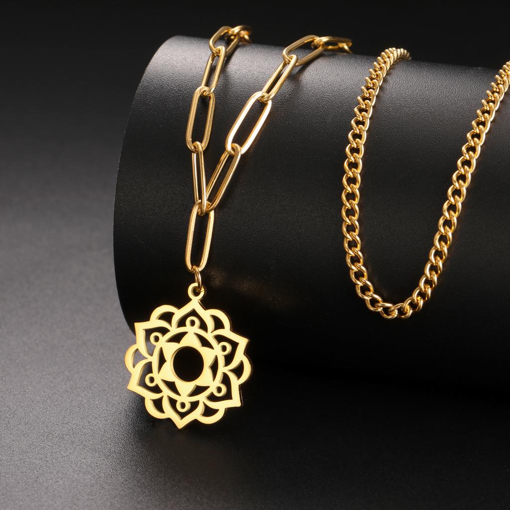 LIKGREAT Yoga Lotus Necklaces Stainless Steel Flower of Life Pendant Women Girls Mandala Healing Buddha Spiritual Chakra Jewelry