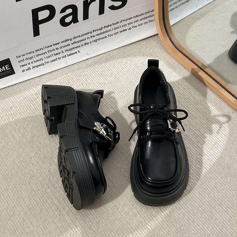 Fashion Women's British Style Spring Autumn New Arrival Black Thick Bottom Flat Shoes Student Tie Mary Jane Shoes Summer Season
