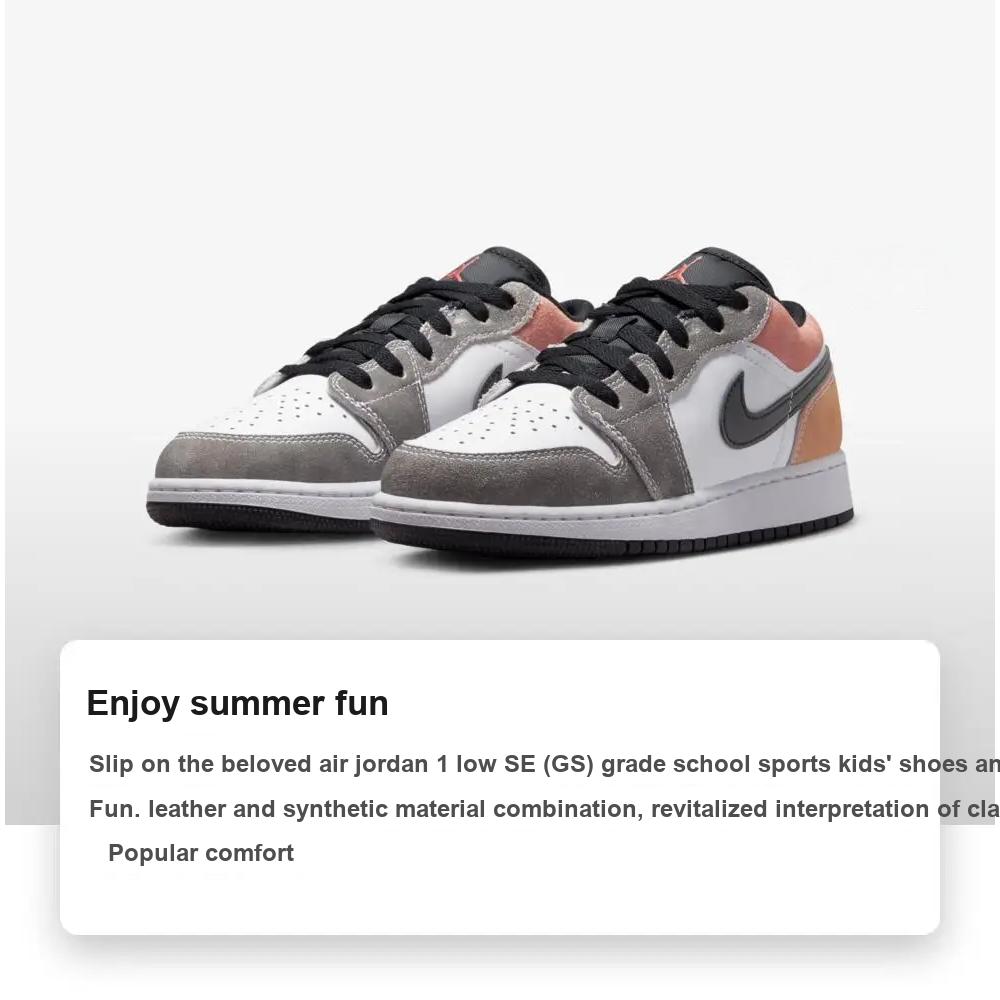 Air Jordan 1 Low SE GS Flight Club Scarpe da Ginnastica per Bambini Bianco Nero Magic-Ember DX4374-008