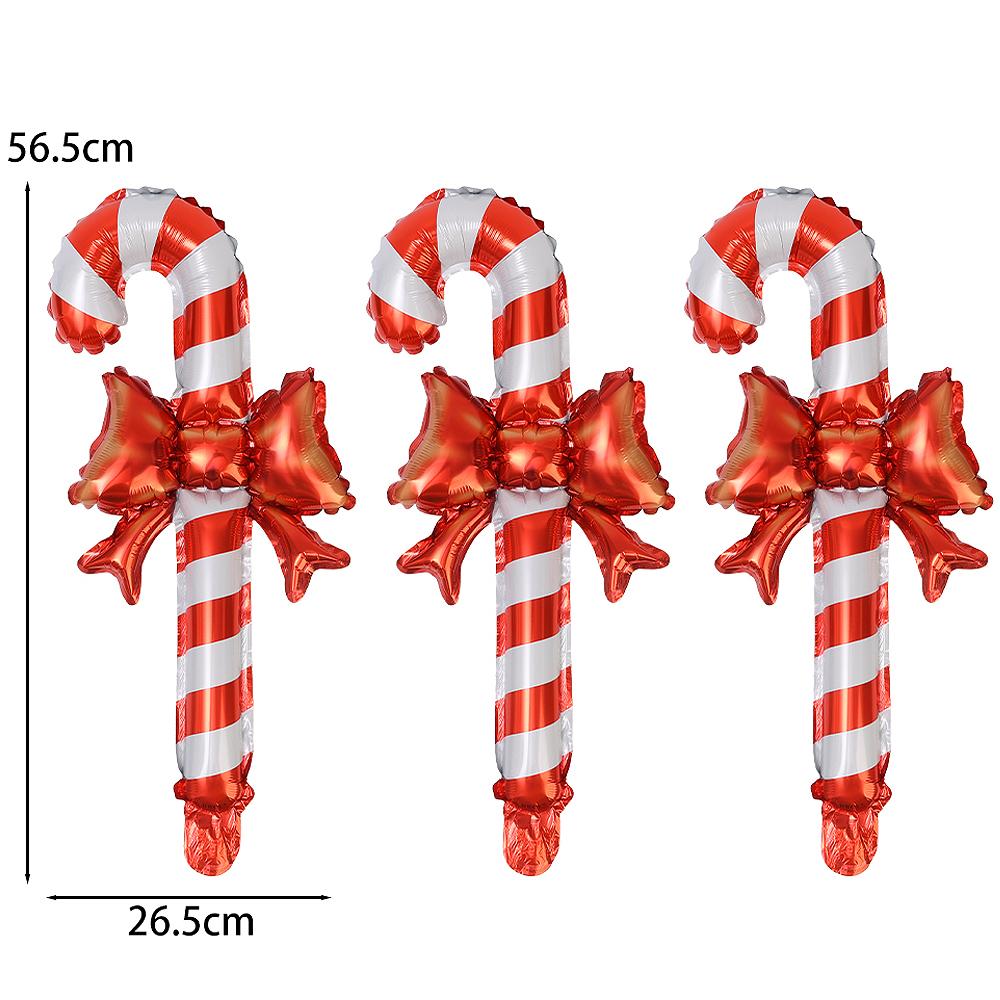 30/3PCS Christmas Inflatable Balloon with Bow Handheld Candy Cane Balloon Stick Christmas Crutch New Year Party Decoration Toys