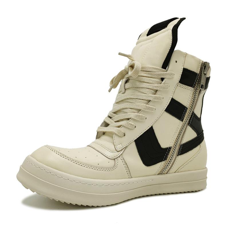 Fashion New Real Leather Mixed Color Zipper Men's Ankle Boots Thick Soled High Top Casual Shoe Unisex Design Sneakers Large Size