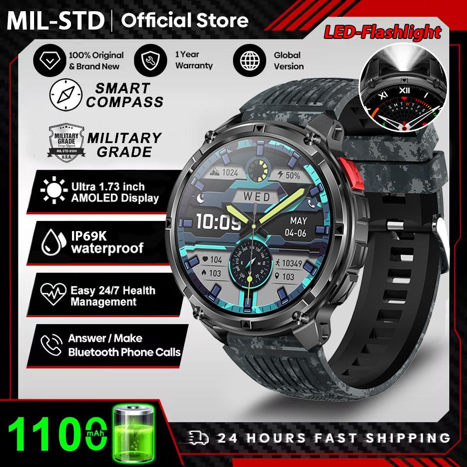2026 New Outdoor 1100mAh Large Battery Watches Men GPS Compass Waterproof Sports Smart Watch Bluetooth Call AMOLED HD Smartwatch