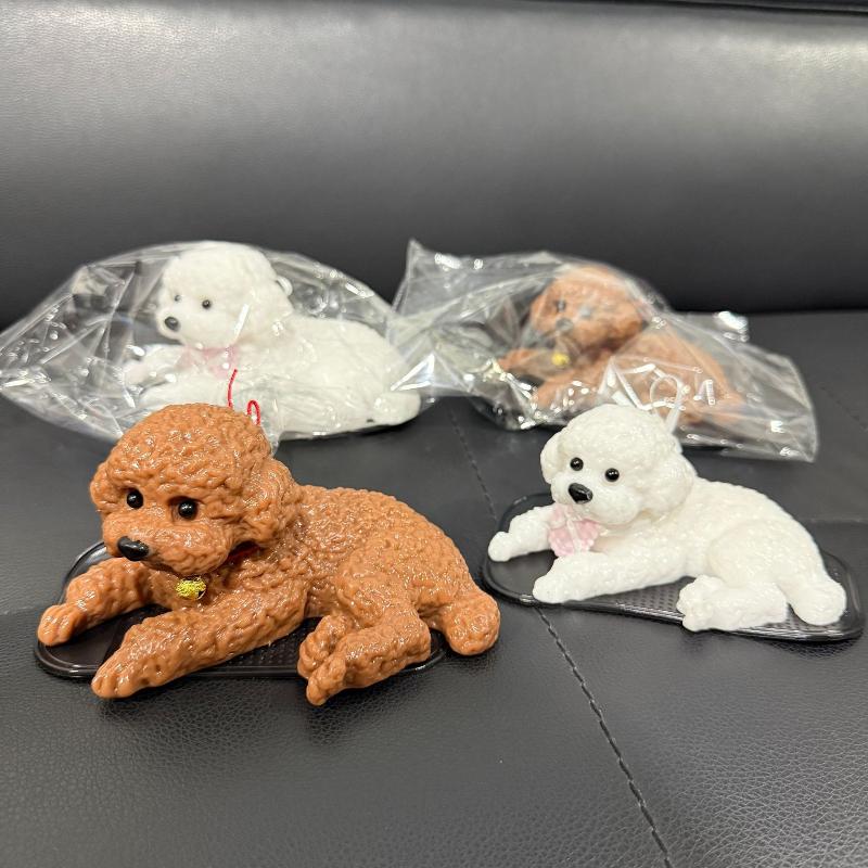 Lifelike Cute Lying Teddy Puppy Statue Solid Dog Model Ornament Creative Car Dashboard Decor for Car Home Desktop Gift Giving