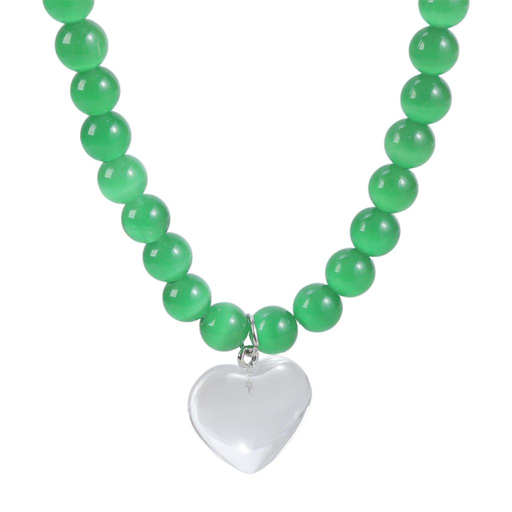 Elegant Cats's Eye Heart Necklace Featuring Unique Luster and Color Change Decoration for Fashionable Women Wear