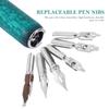 TEHAUX Dip Pen Set Wooden Handle 6 Nibs Calligraphy Manga Illustration G Practice Antique Retro Fountain Pen Ink Beginner Gift (Antique Blue)