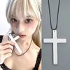 Choker Y2k Punk Gothic Necklace White Black Cross Necklace Fashion Wood Cross Pendant  Women Men