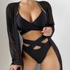 TS JYL-BK133 Stripe Halter Bikini, Lace-Up Alluring Swimwear For Beach