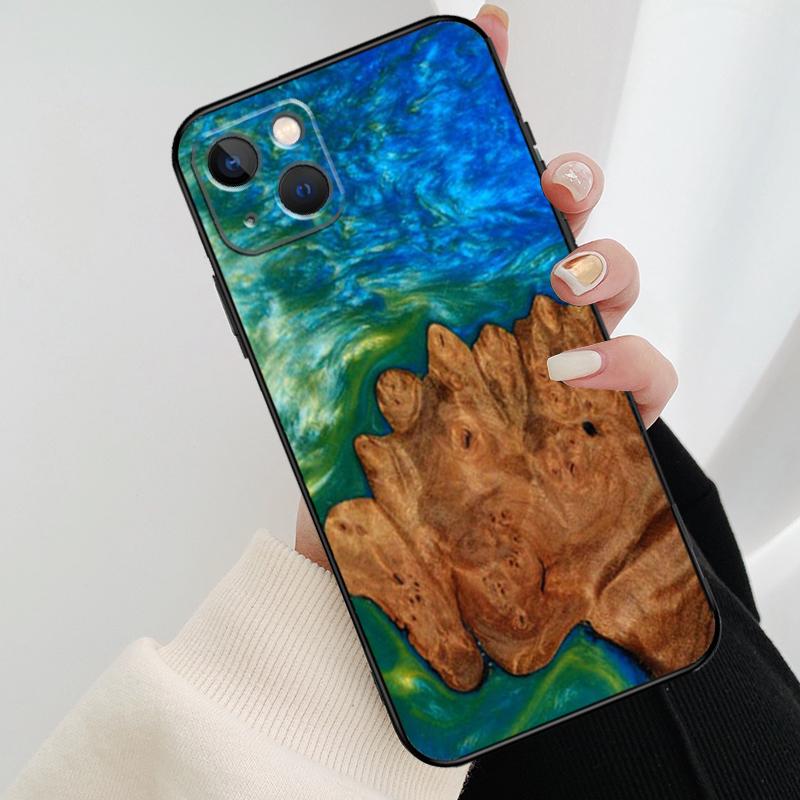 Hybrid Wood Resin Phone Case For iPhone 17 Pro Max 14 13 12 11 15 16 Pro Max Mini 15 16 Plus 16e 17 Air Cover