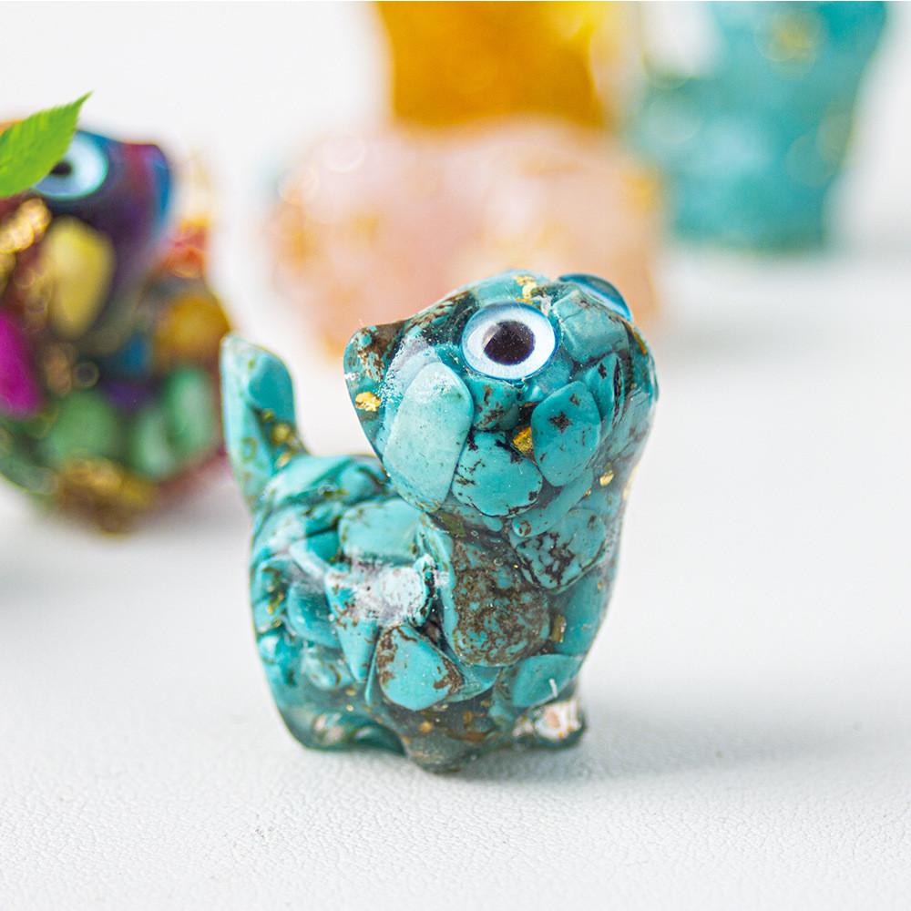 

Crystal Resin Cat Figurine With Colorful Shell Decor For Office Desk Gift Green