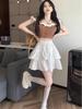 Women's White Ballet-Style Puff Mini Skirt: A-Line Petite Summer Skirt