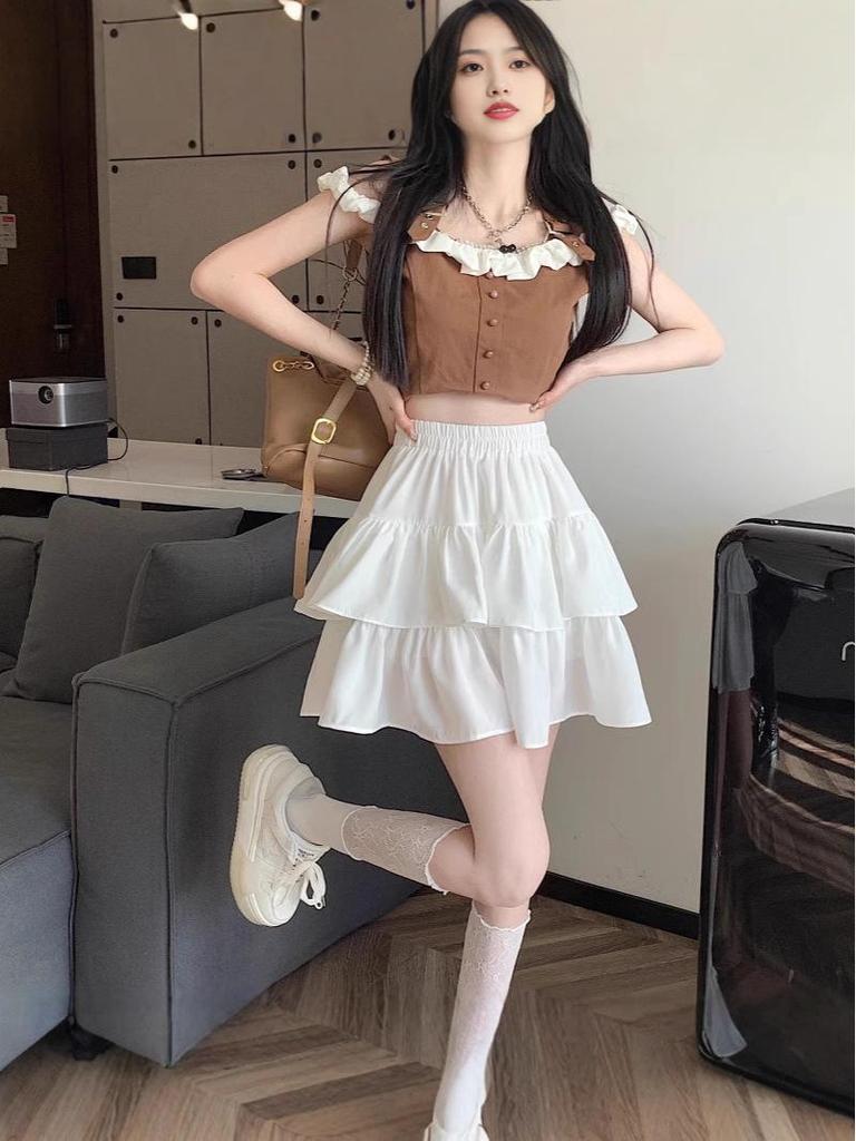 Women's White Ballet-Style Puff Mini Skirt: A-Line Petite Summer Skirt