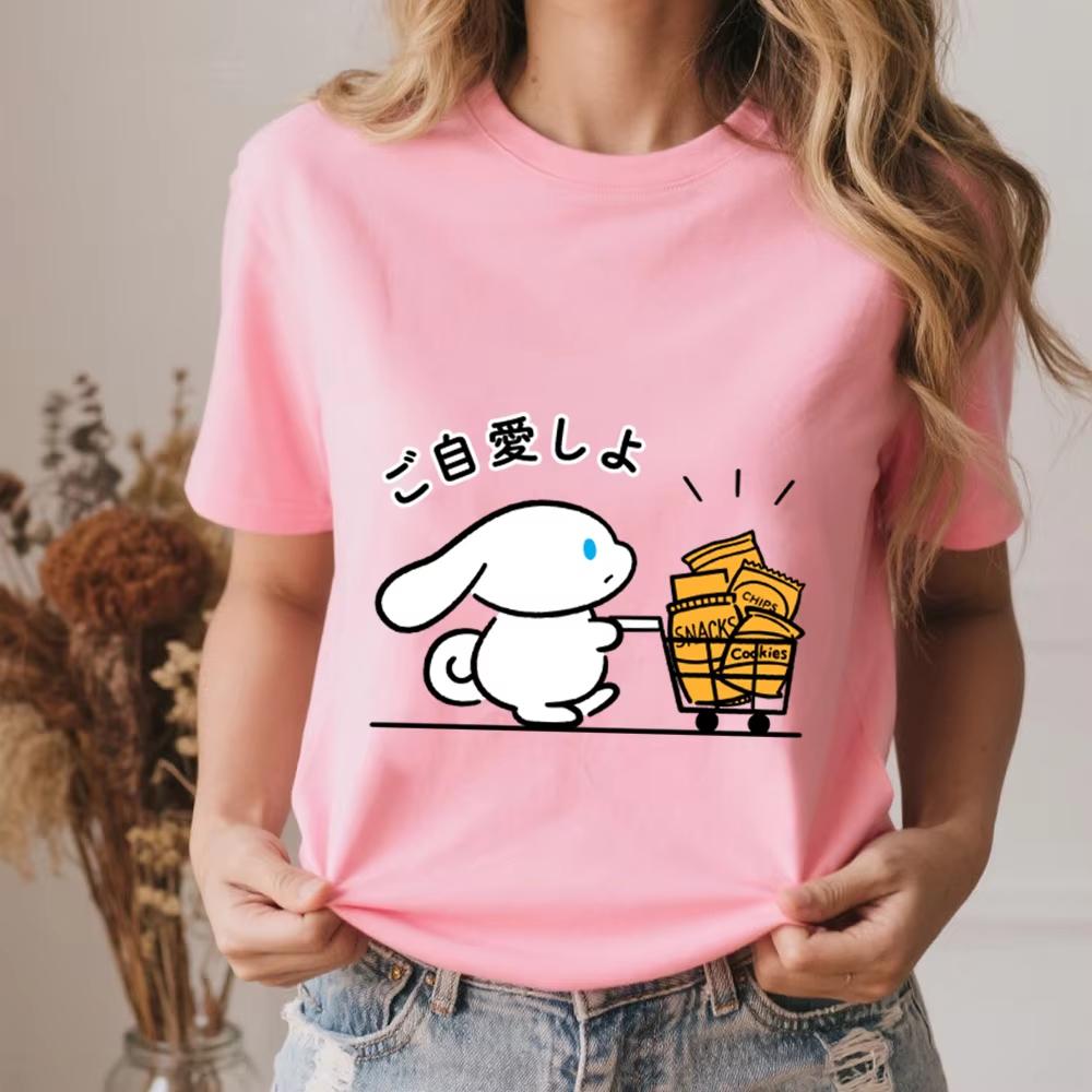 

2026 Summer Cinnamoroll Snack Run Print Cotton T Shirt for Women Casual Soft Comfortable Daily Wear S