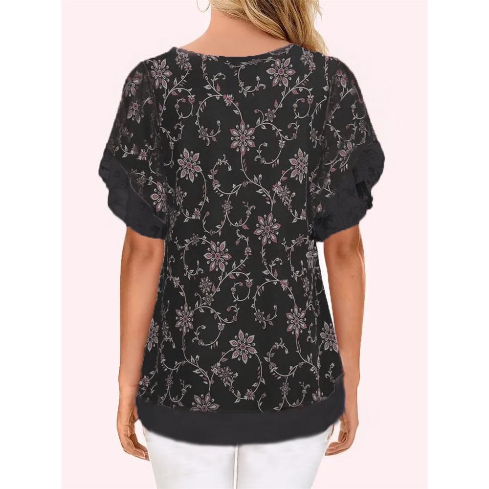Women's Fungus Round Neck Ultra-thin Chiffon Printed Short-sleeved T-shirt
