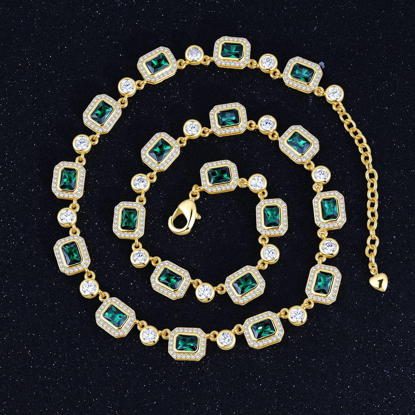 

Имитация ювелирных изделий Микровставка Зеленый бриллиант Золото Легкая роскошь Темпераментный браслет Срочно 7inch платиновый