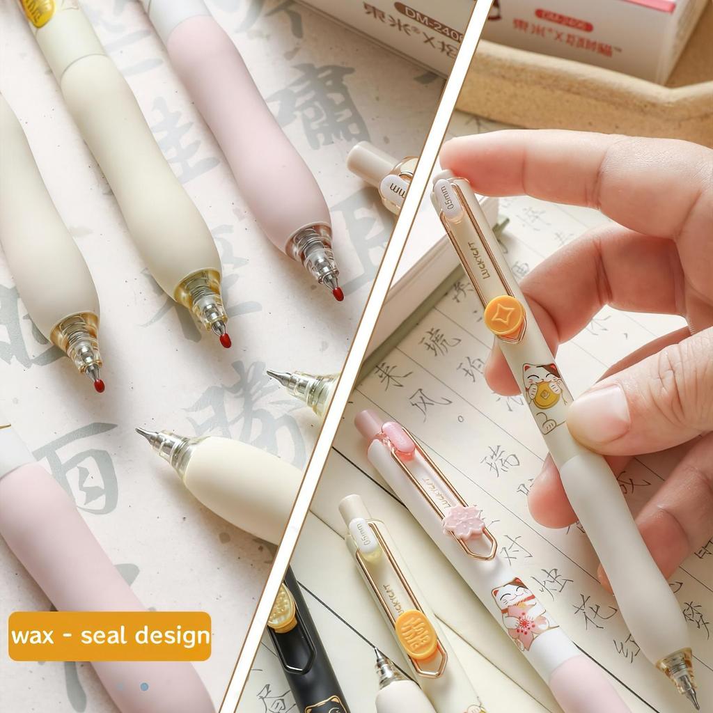 1/4pcs Rich Cat Gel Pens Set Cute Cartoon Lucky Kitty 0.5mm Black Color Ink for Writing Office School