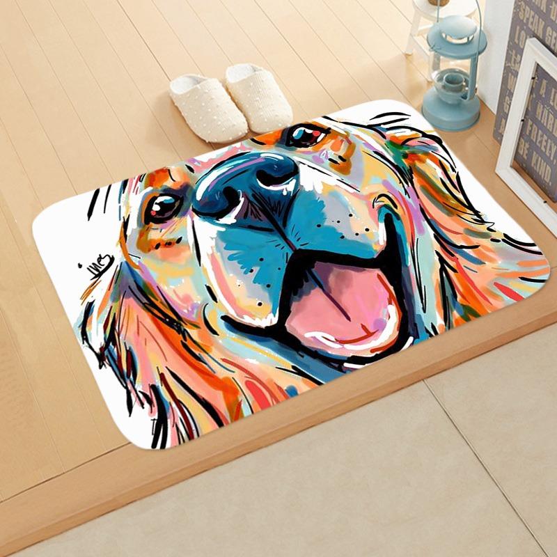 Colorful Dog Art Flannel Doormats, Vibrant Pet Portraits, Cute Canine Designs, Soft Floor Mats for Dog Lovers Home Decor