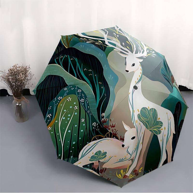 1pc Deer Forest Fashionable Automatic Opening/Closing Folding Umbrella with 8 Bones, Windproof Portable, Daily Use025